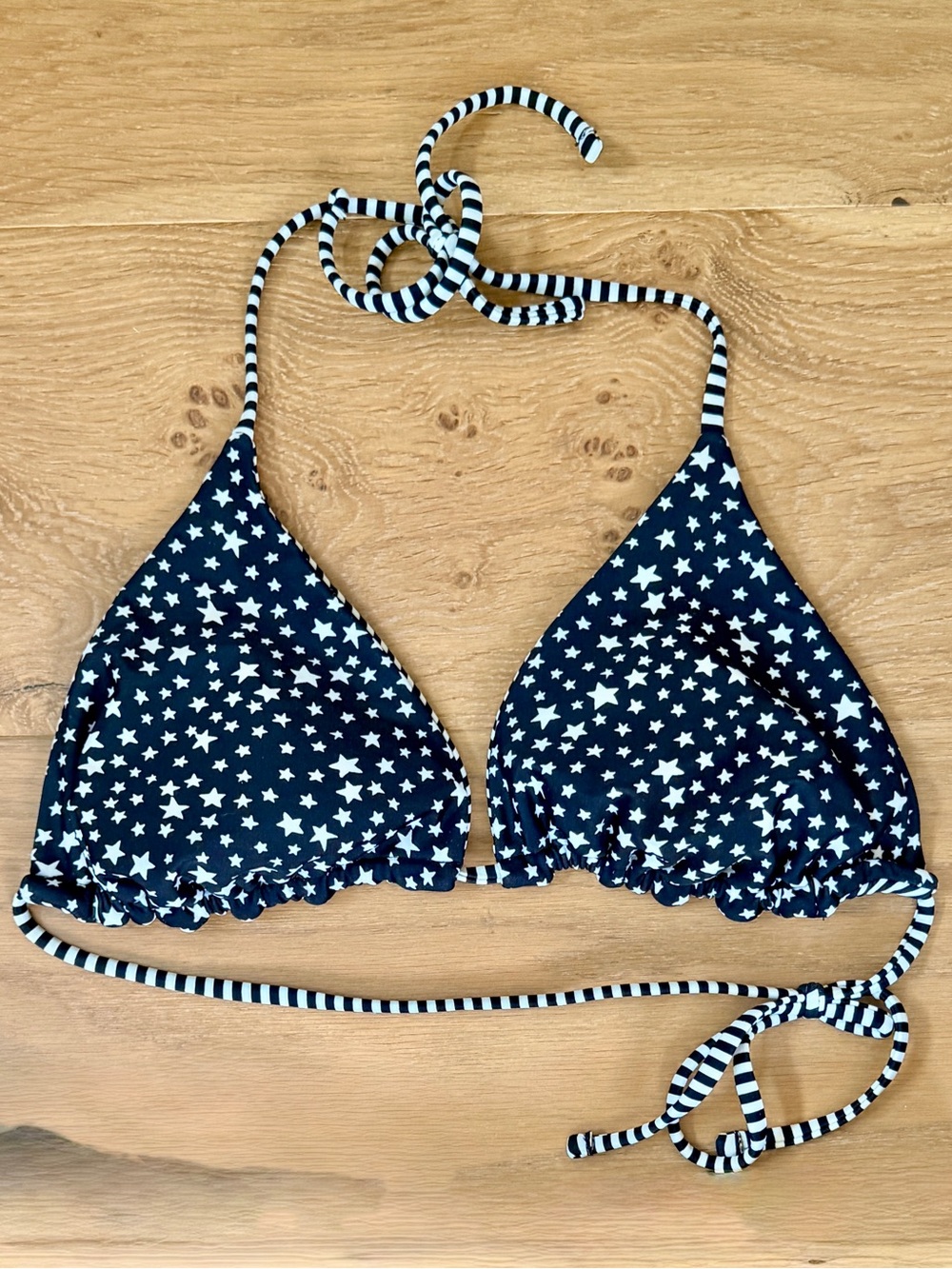 Xhilaration Reversible Star Print Stripe Black White Halter String Bikini Top XL